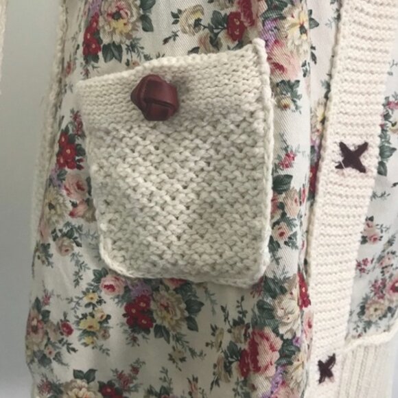 Anthropologie HWR Monogram Cotton Blend Floral Knit Cardigan - Picture 7 of 7